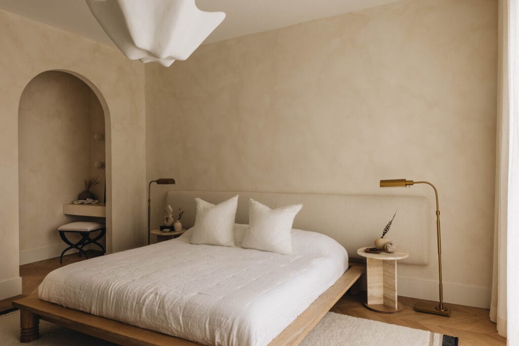 Soft limestone look plaster bedroom walls, Toronto